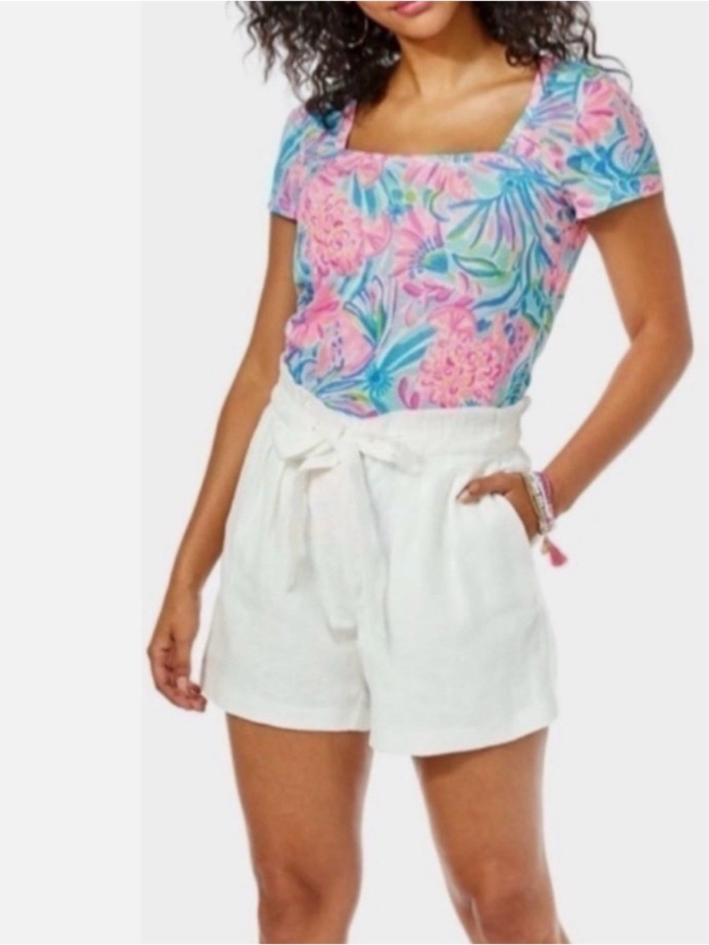 NWT size L Kaylene Linen Shorts Resort White